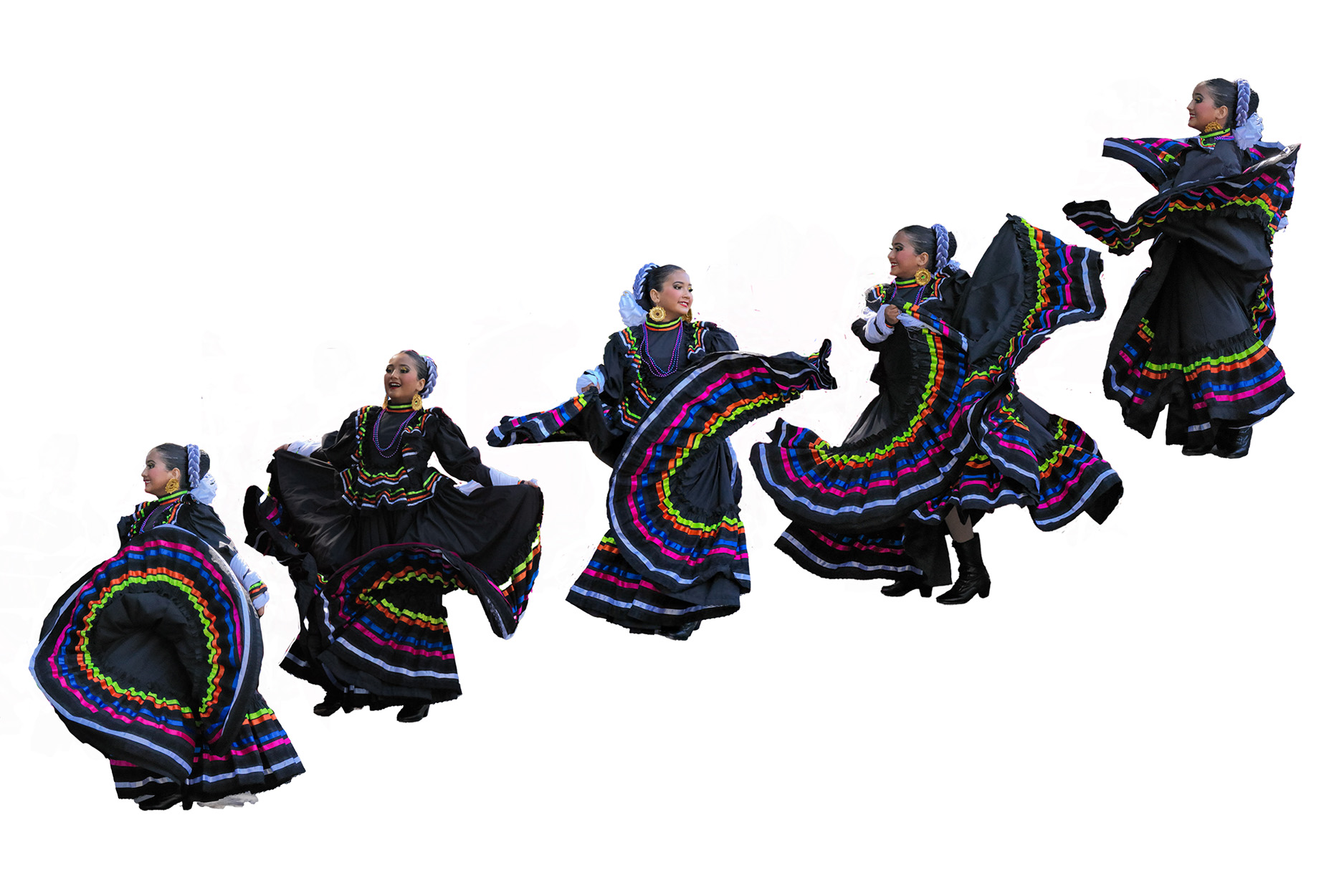 AI-assisted learning example - composite image of a Folklorico dancer