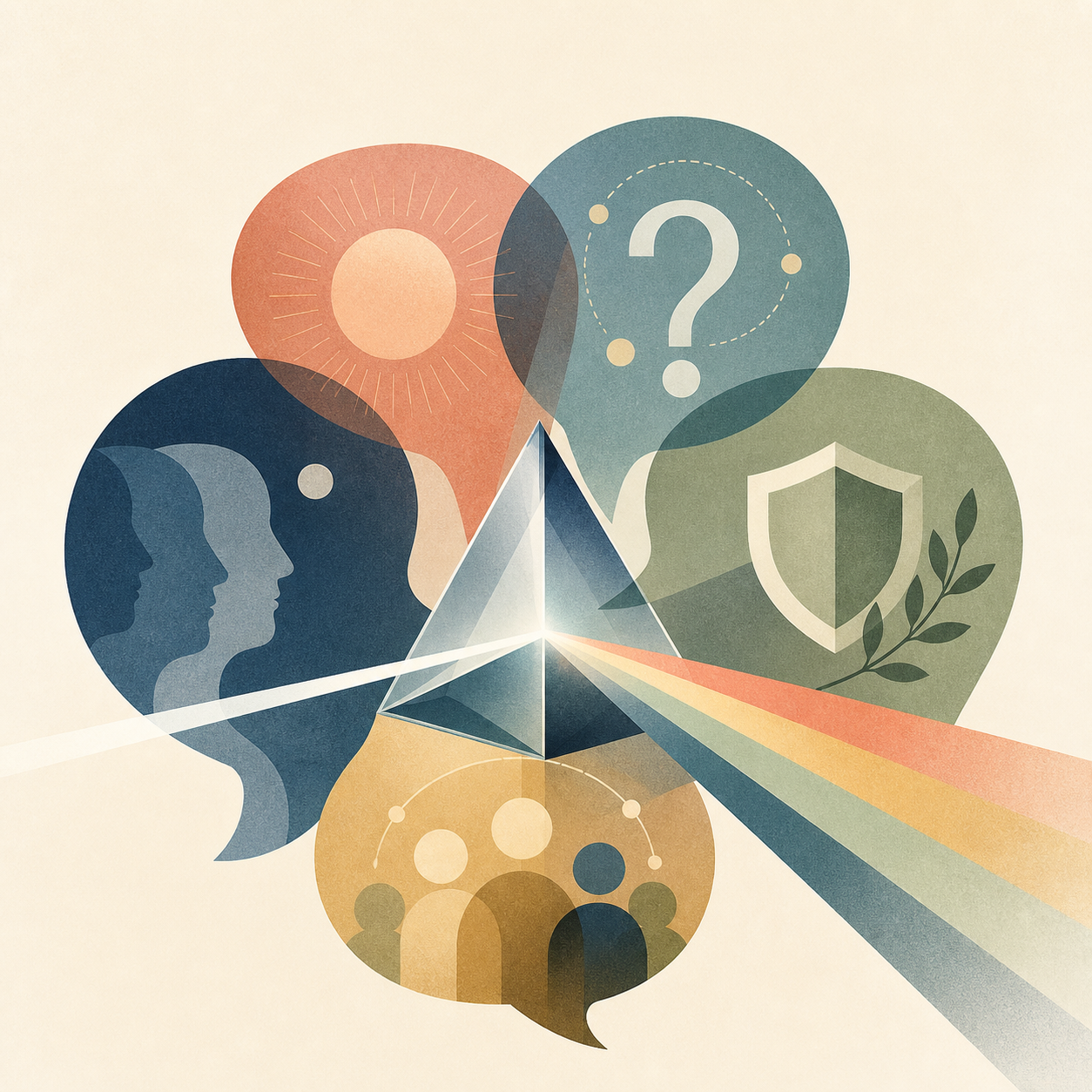 Overlapping ideas, questions, dialogue, and safeguards refracted through a prism